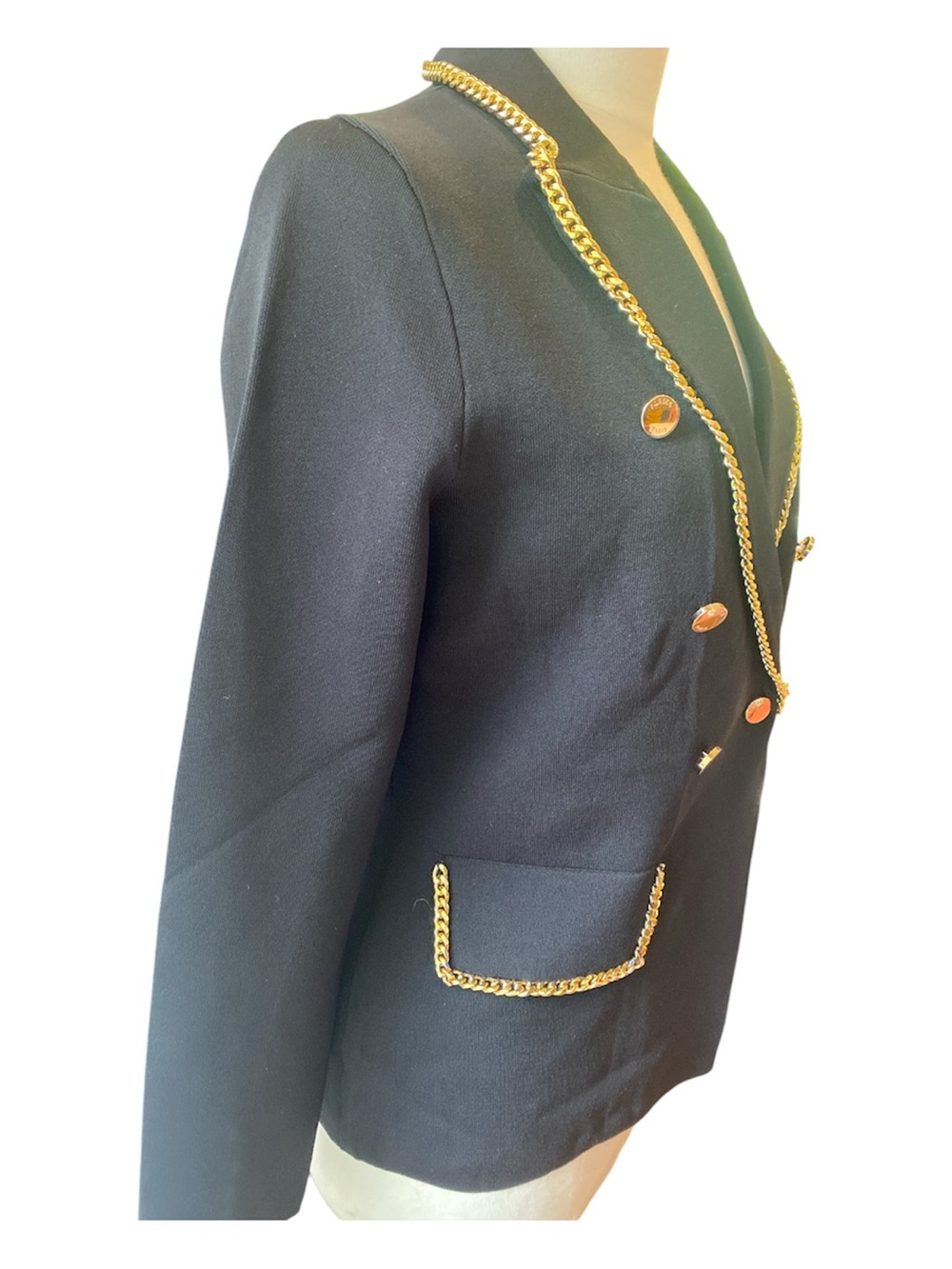 Aleeza Paris Odette Jacket XL, double breasted blazer black, gold chain detail - Picture 4 of 10